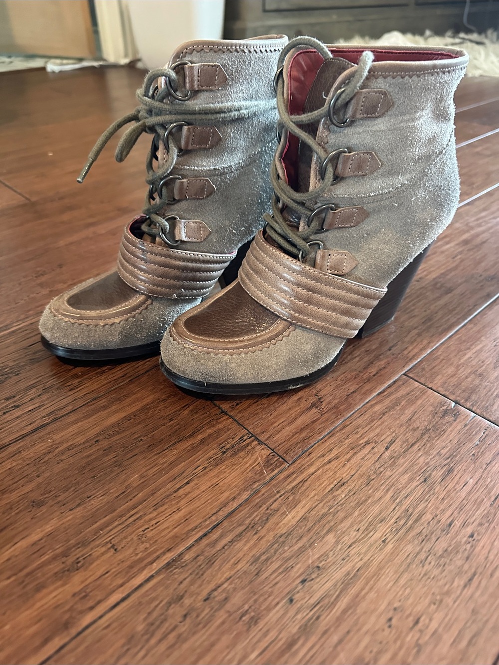 luxury rebel Taupe and Brown Lace-Up Ankle Booties